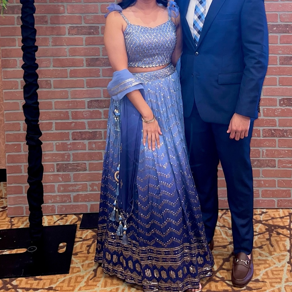 Elegant Blue Sequined Women's Lehenga with Dupatta